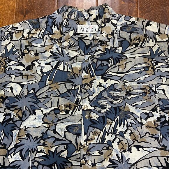 Aggio Vintage 90s Abstract Hawaiian Gray Tan Button Down Shirt Men's Size Large - Picture 2 of 7